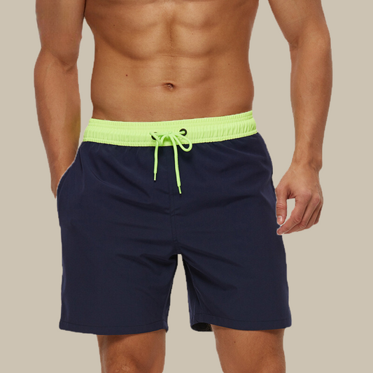 Men's Fast-Drying Swim Trunks with Zipped Pockets and Adjustable Cord Closure, Stretch Cut Bathing Suits for Beach and Pool Activities-1