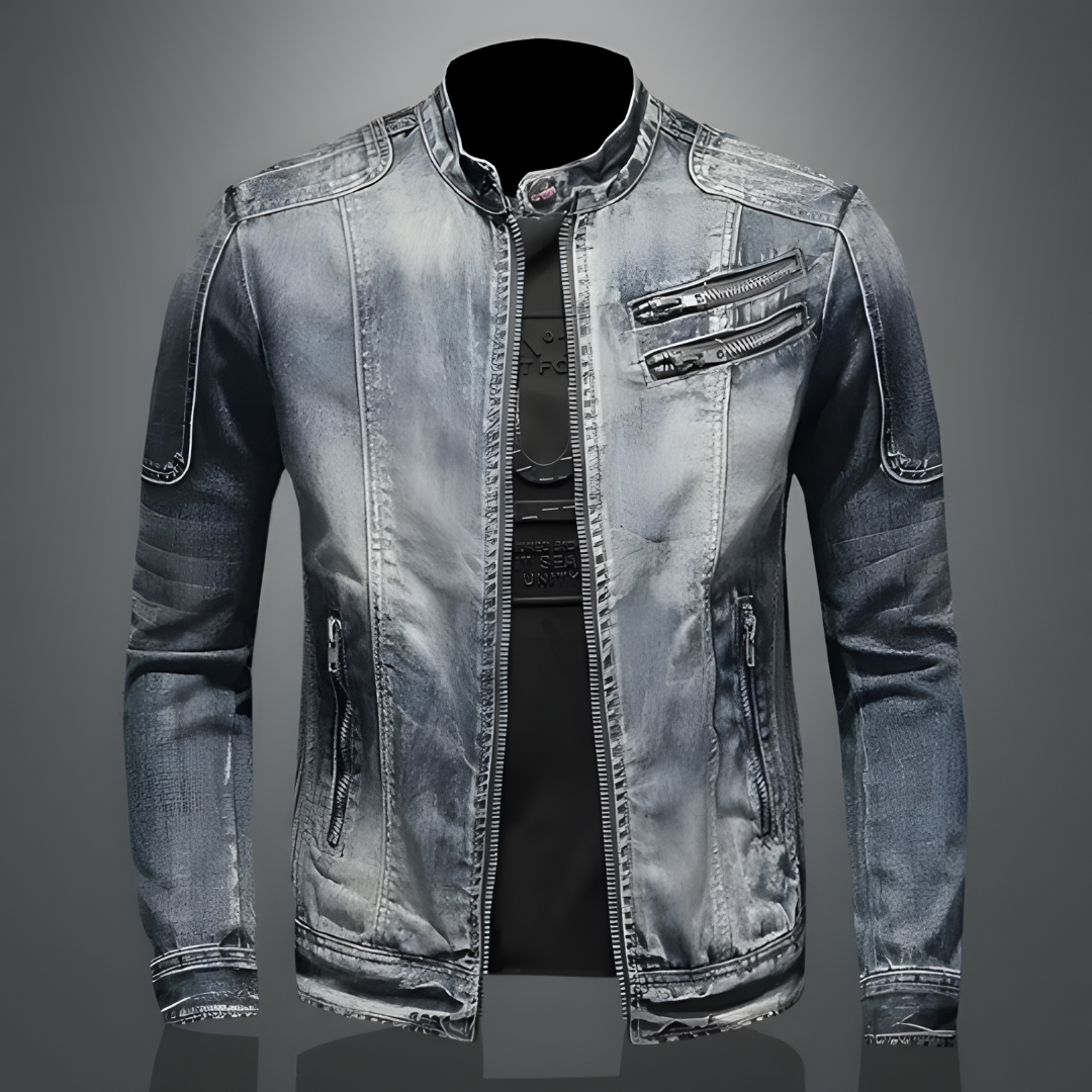 Getailleerd heren spijkerjack - slim fit, distressed denim