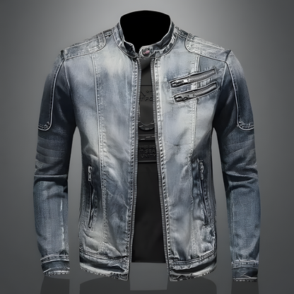 Getailleerd heren spijkerjack - slim fit, distressed denim