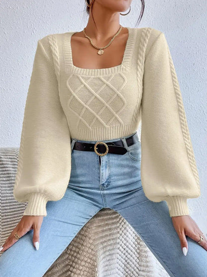 Soft Women's Square Collar Sweater - Cropped Knit Layering