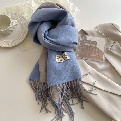 Warm Women Scarf - Reversible Fringed Cashmere Winter
