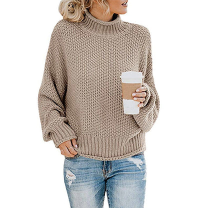 Warm Women's Pullover Sweater - Turtleneck Knit, Winter