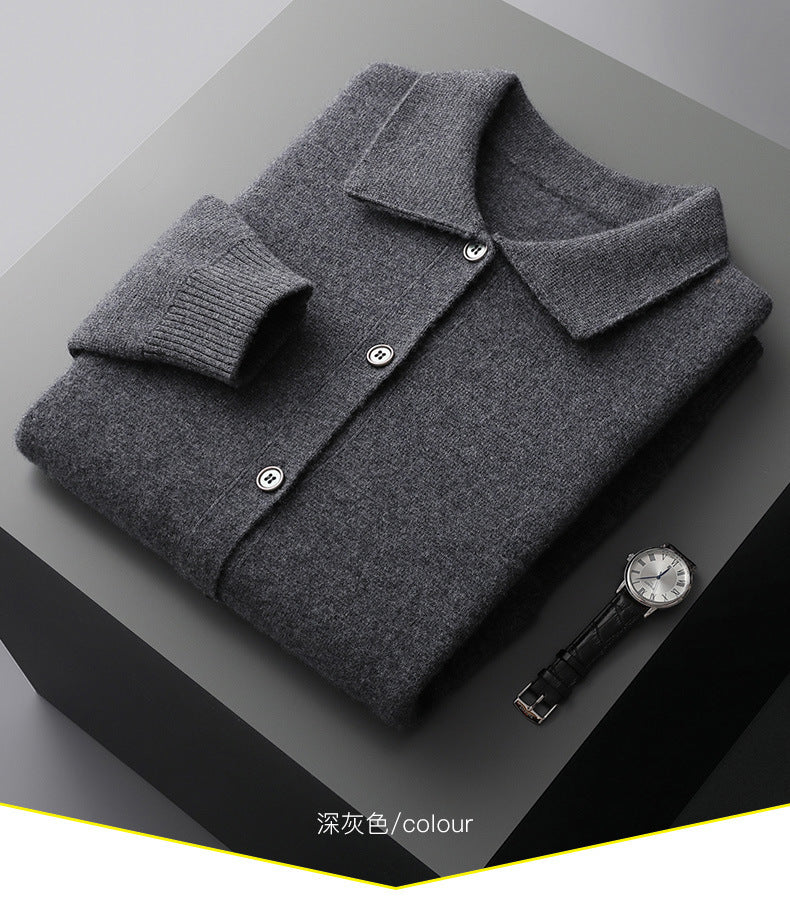 Warme Klassieke Heren Polo Cardigan - Wol, Knopen, Herfst