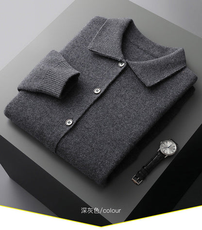 Warme Klassieke Heren Polo Cardigan - Wol, Knopen, Herfst