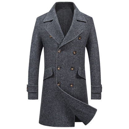 Warm Men's Double-Breasted Coat - Mid-Length, Wool