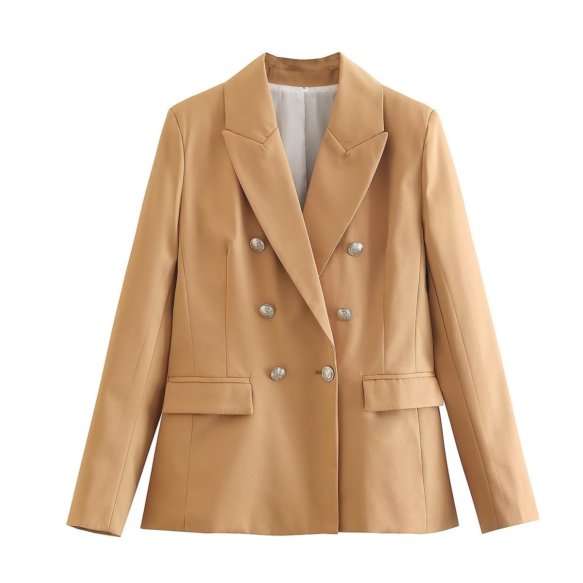 Fitted women's blazer - double-breasted, polished silhouette, polyester, autumn office wear