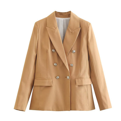 Fitted women's blazer - double-breasted, polished silhouette, polyester, autumn office wear