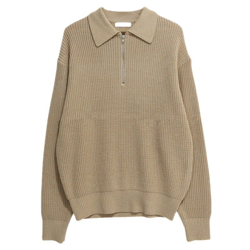 Figursyet herresweaterjakke - lynlåshals, ribstrik, afslappet