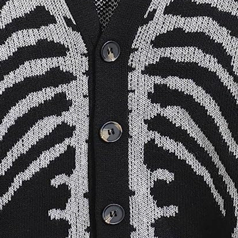 Oversized Men's Jacquard Cardigan - Skeleton Knit, Acrylic