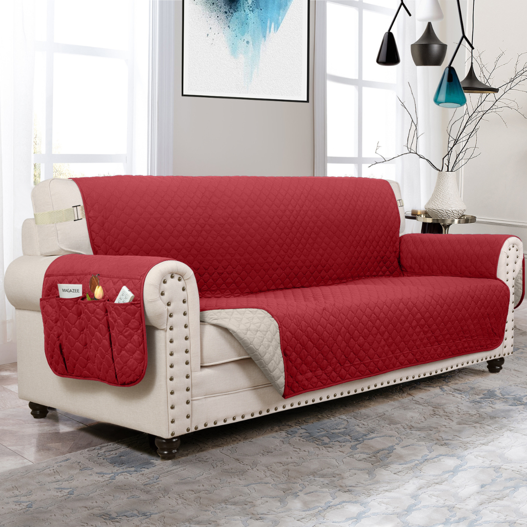 Copertura per divano Protettore per mobili con tasche laterali e cinghie posteriori Colori reversibili Autunno 2025 Amico degli animali domestici