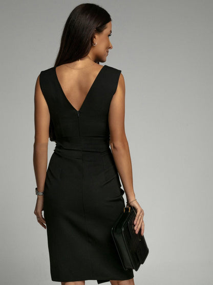 Elegant One-Shoulder Black Dress with High Split for Formal Events, Wedding Guest and Cocktail Dresses Available in Multiple Colors-3
