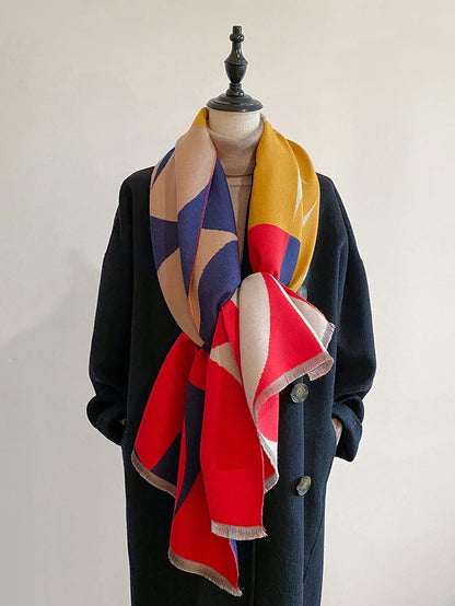 Oversized Womens Scarf - Reversible Geometric Cashmere