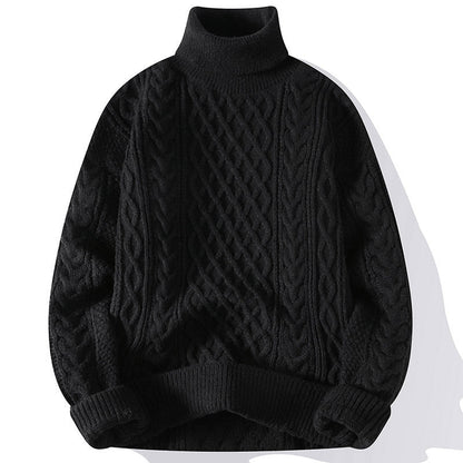 Warm Mens Turtleneck Sweater - Relaxed Cable Knit, Winter