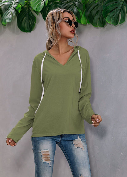 Lightweight Relaxed Womens Hoodie - V Neck, Knit, Everyday