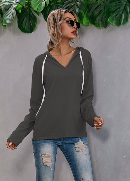 Lightweight Relaxed Womens Hoodie - V Neck, Knit, Everyday
