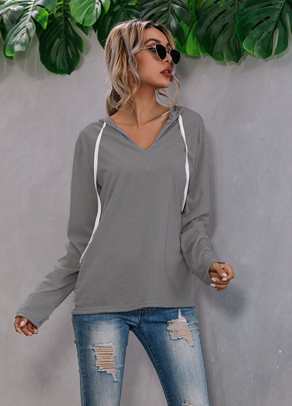 Lightweight Relaxed Womens Hoodie - V Neck, Knit, Everyday
