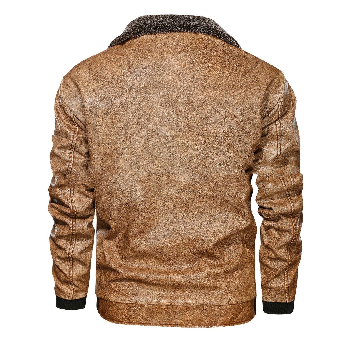 Chaqueta de cuero para hombre con solapa cálida - Forro de terciopelo, cremallera frontal, cuero PU, para uso urbano en invierno
