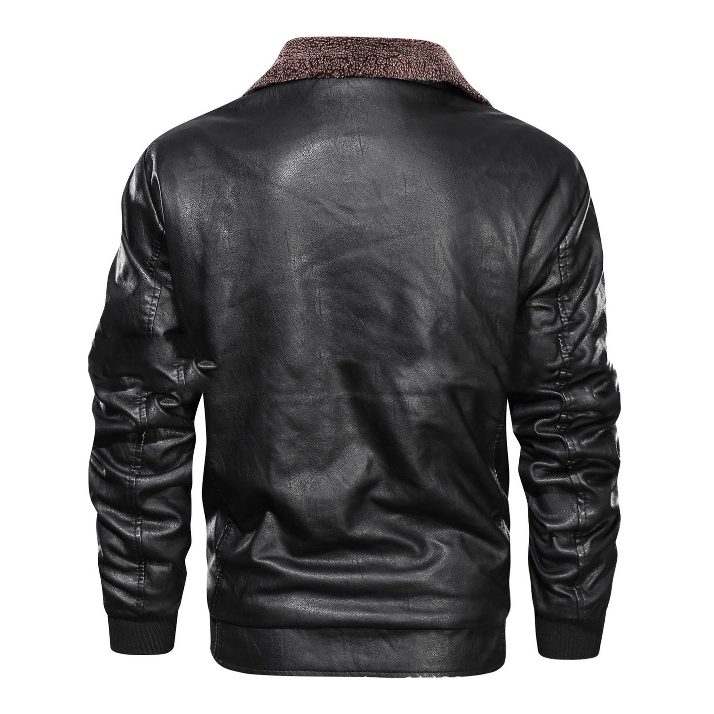 Chaqueta de cuero para hombre con solapa cálida - Forro de terciopelo, cremallera frontal, cuero PU, para uso urbano en invierno