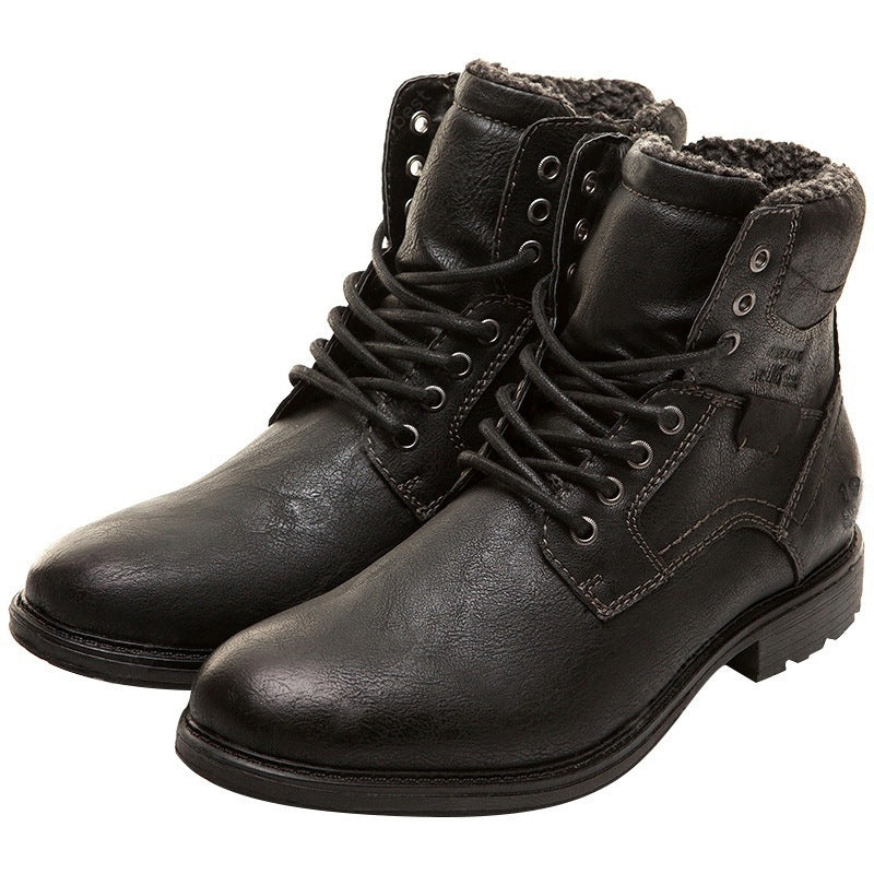 Warm Men’s Martin Boots – Lace Up Ankle, PU Leather, Snow