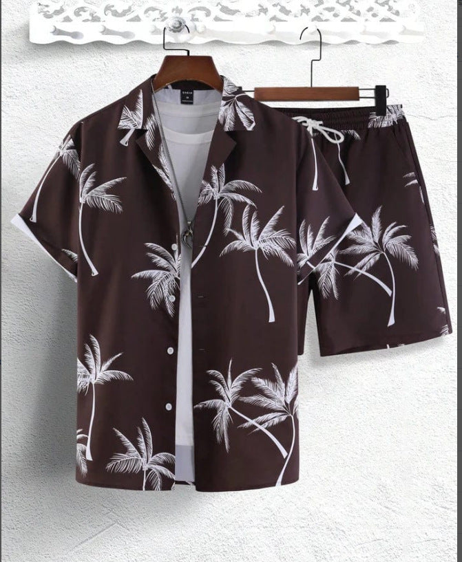 Variant image for Men's Summer Set with Tropical Print, Lightweight Shirt and Shorts, Relaxed Fit for Warm Weather Casual Outings-41