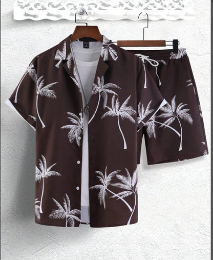 Variant image for Men's Summer Set with Tropical Print, Lightweight Shirt and Shorts, Relaxed Fit for Warm Weather Casual Outings-41