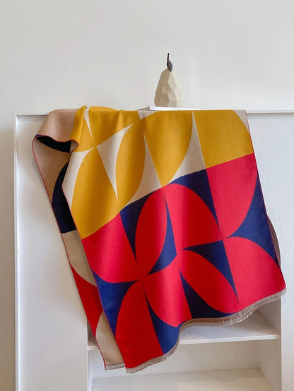 Oversized Womens Scarf - Reversible Geometric Cashmere