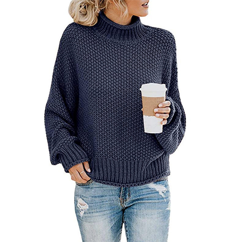 Oversized Women Turtleneck Sweater - Chunky Knit, Winter
