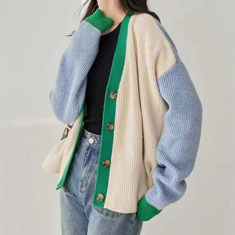 Oversized Cozy Women Cardigan - V Neck, Ribbed Knit Spring