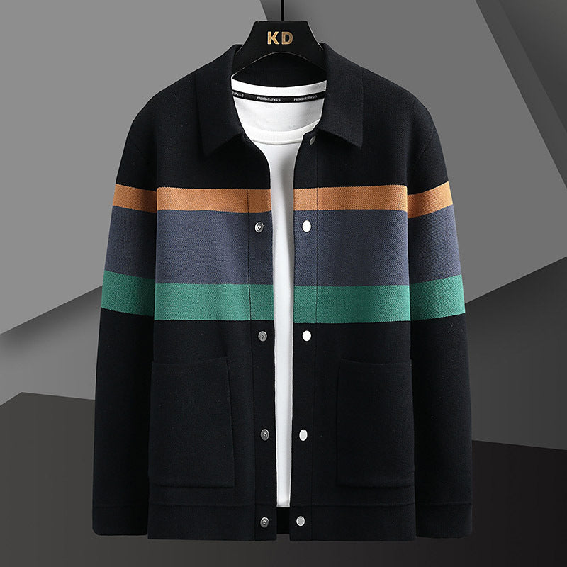 Soft Mens Cardigan Jacket - Relaxed Lapel, Polyester Casual