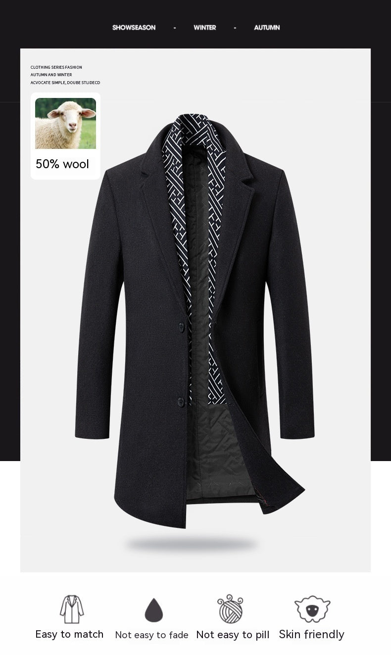 Warm Mens Wool Coat - Mid Length Structured Cut, Winter