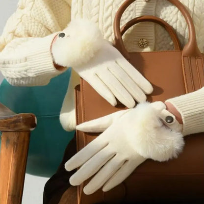 Insulating Women’s Winter Gloves – Faux Fur Trim, Cashmere