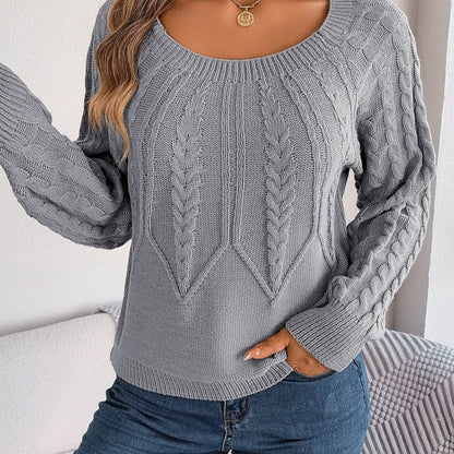 Soft Relaxed Womens Pullover Sweater - Boxy Cable Knit Fall