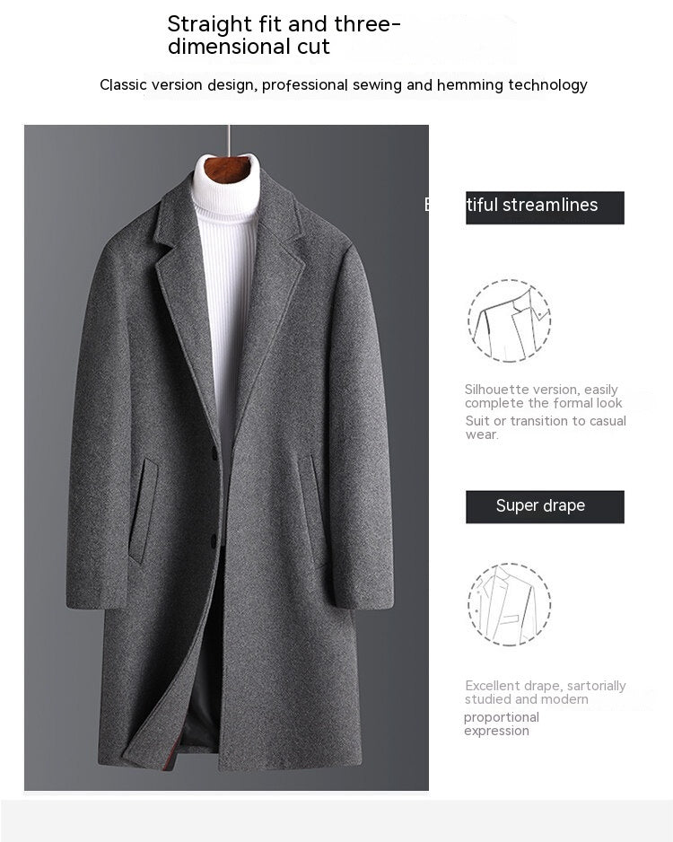 Warm Men’s Wool Coat - Korean Single-Breasted Velvet