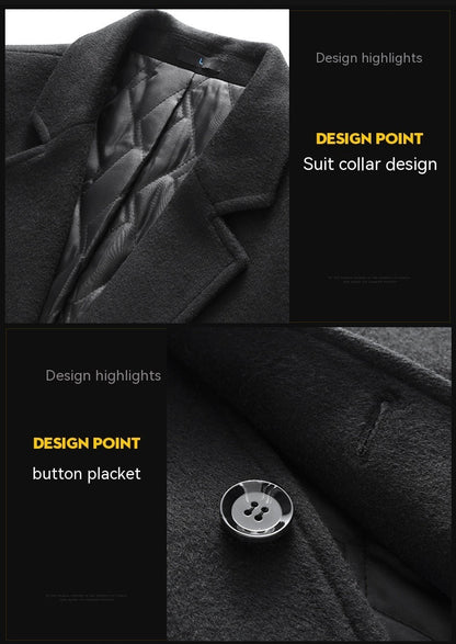 Warm Classic Men's Long Wool Coat - Slim, Wool, Winter