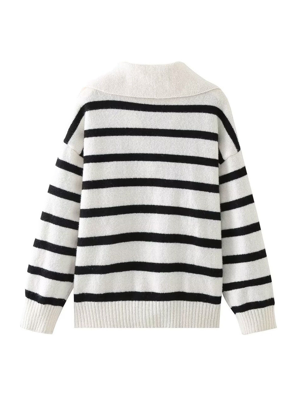 Warm Relaxed Women’s Striped Knitted Sweater - V Neck