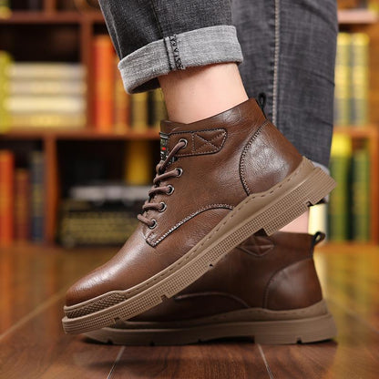 Warm Durable Men's Ankle Boots - Lace Up Microfiber Winter