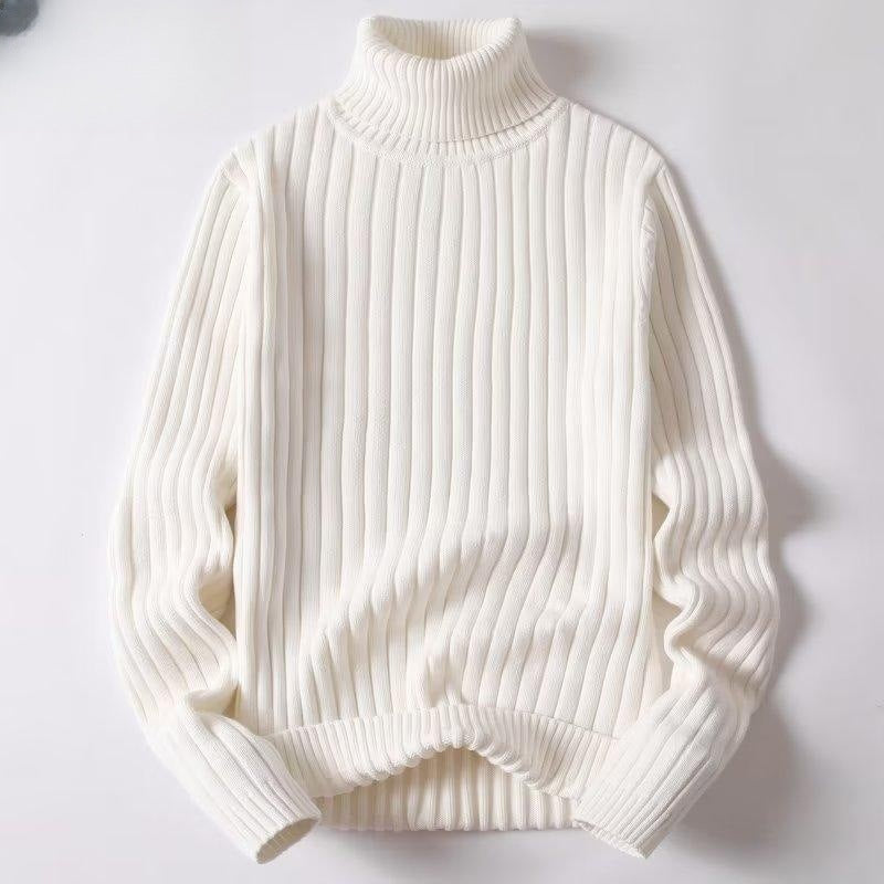 Warm Men Turtleneck Sweater - Ribbed Knit, For Winter