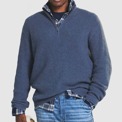 Soft Men Cashmere Pullover - Half Zip Ribbed Business Casual
