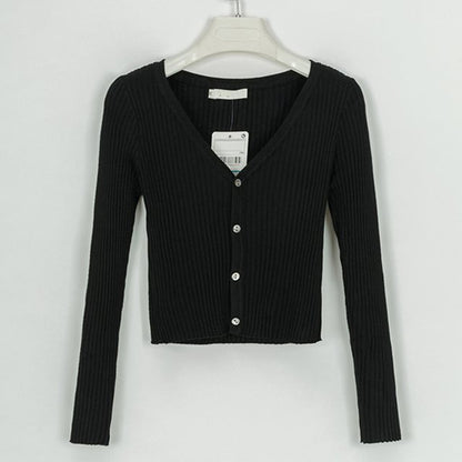 Fitted Womens Cropped Cardigan - Ribbed Knit, Casual
