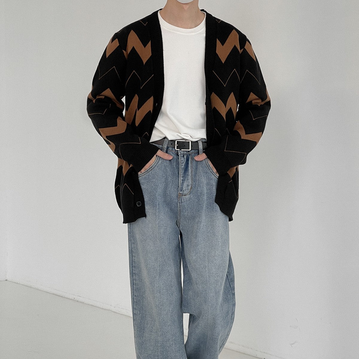 Oversized herrecardigan - åben front, strikket, afslappet