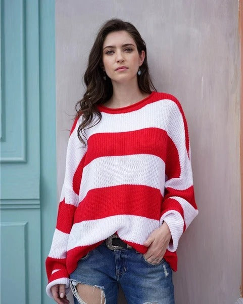 Oversized Women Sweater - Boxy Cropped Ribbed For Spring