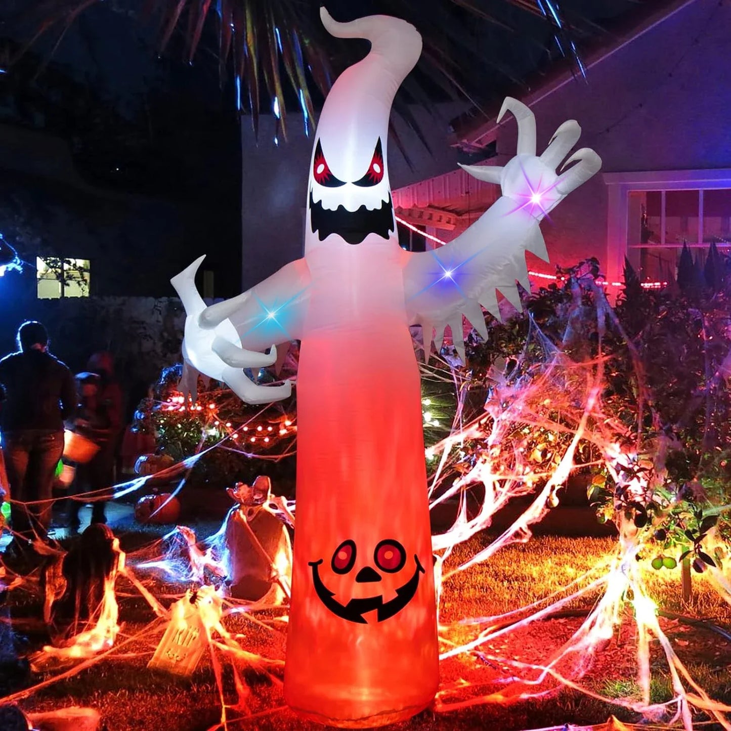 8ft Halloween Inflatable Scary Ghost with Color-Changing LED Lights – Outdoor Yard Decoration