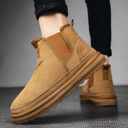 Warm Men’s Ankle Boots - Round Toe, Suede PU, Casual Winter