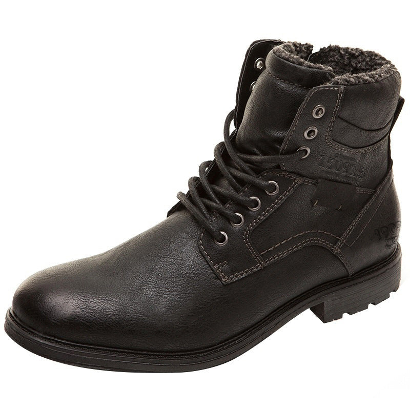 Warm Men’s Martin Boots – Lace Up Ankle, PU Leather, Snow