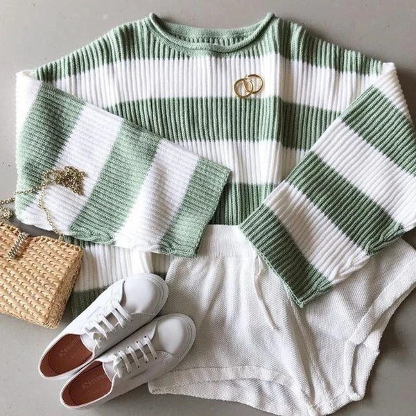 Oversized Women Sweater - Boxy Cropped Ribbed For Spring