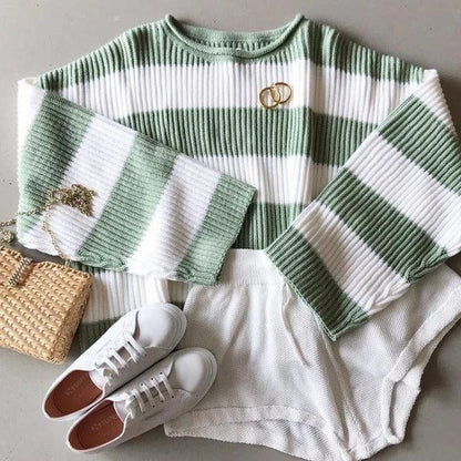 Oversized Women Sweater - Boxy Cropped Ribbed For Spring