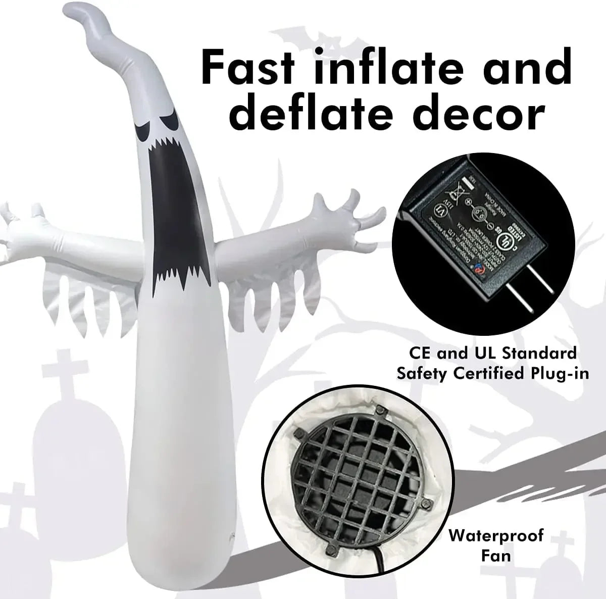 8ft Halloween Inflatable Scary Ghost with Color-Changing LED Lights – Outdoor Yard Decoration