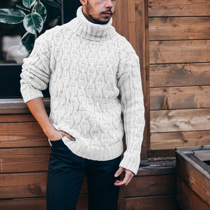Warm Men's Turtleneck Sweater - Cable Knit, Wool Winter