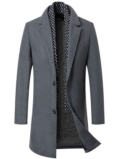 Warm Mens Wool Coat - Mid Length Structured Cut, Winter