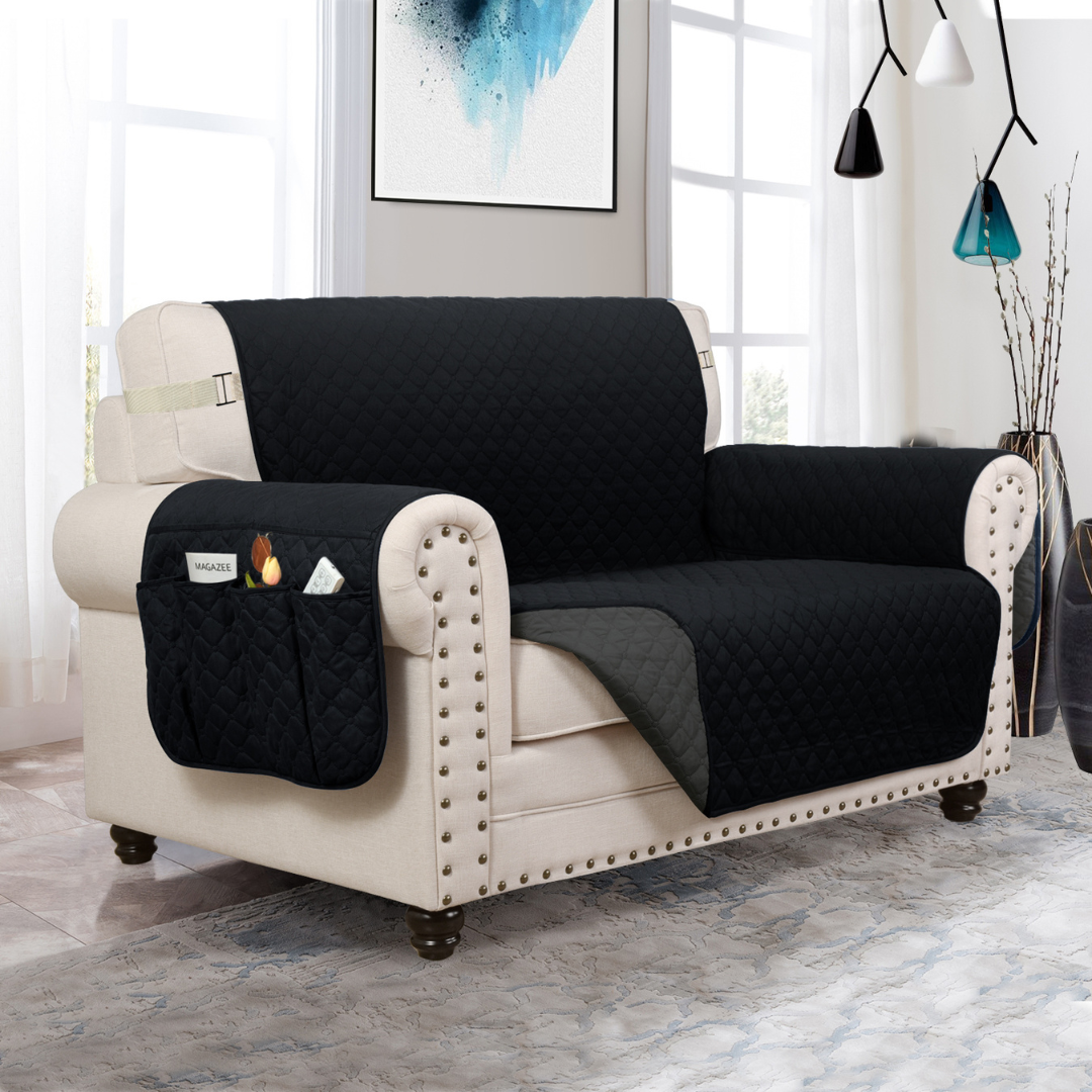 Copertura per divano Protettore per mobili con tasche laterali e cinghie posteriori Colori reversibili Autunno 2025 Amico degli animali domestici